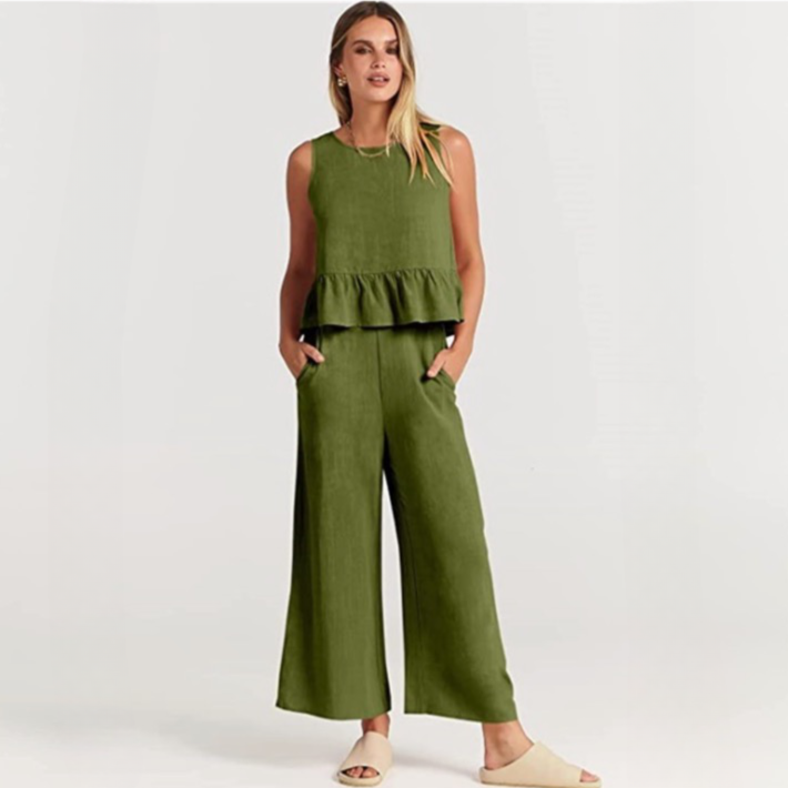 Valerina Casual Linen 2 Piece Top and Pants Set - 8 Colors