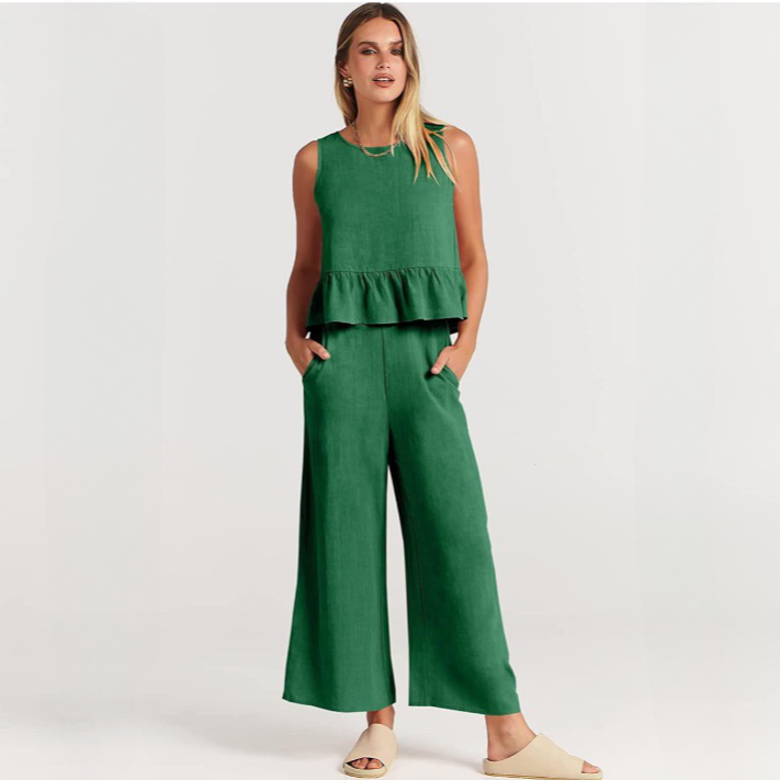 Valerina Casual Linen 2 Piece Top and Pants Set - 8 Colors