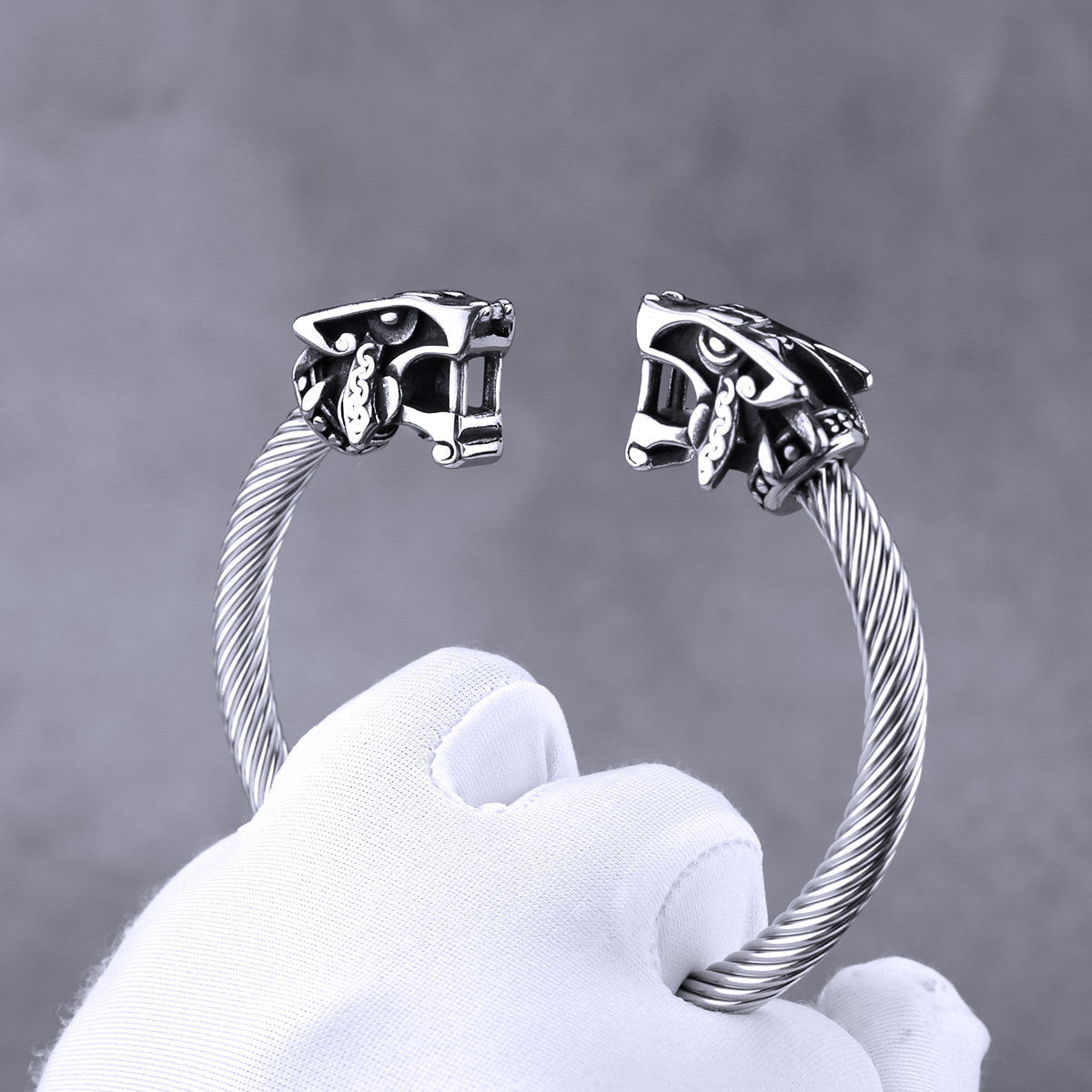 Viking Double Wolf Cuff Bracelet