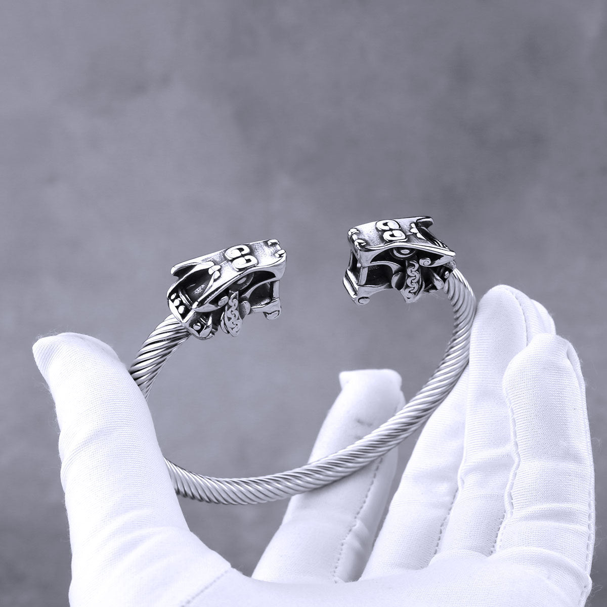 Viking Double Wolf Cuff Bracelet