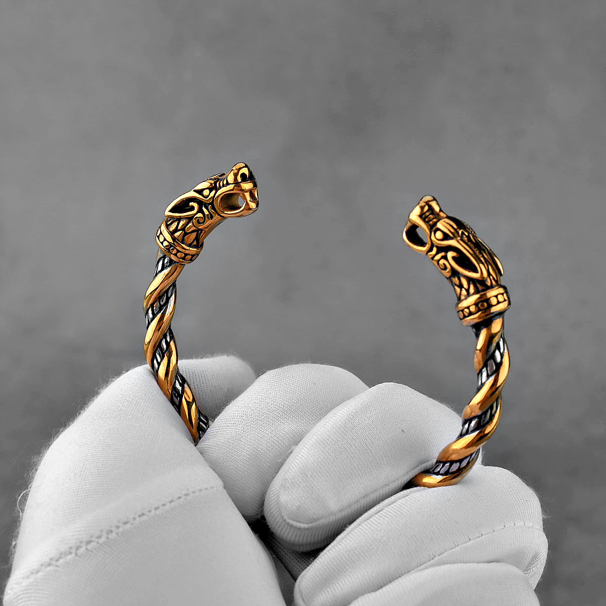 Viking Dragon Head Thin Braid Cuff Bracelet