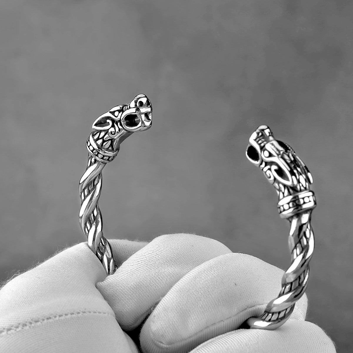 Viking Dragon Head Thin Braid Cuff Bracelet