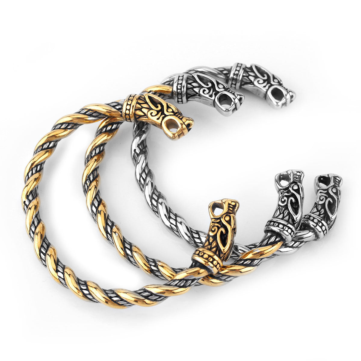 Viking Dragon Head Thin Braid Cuff Bracelet