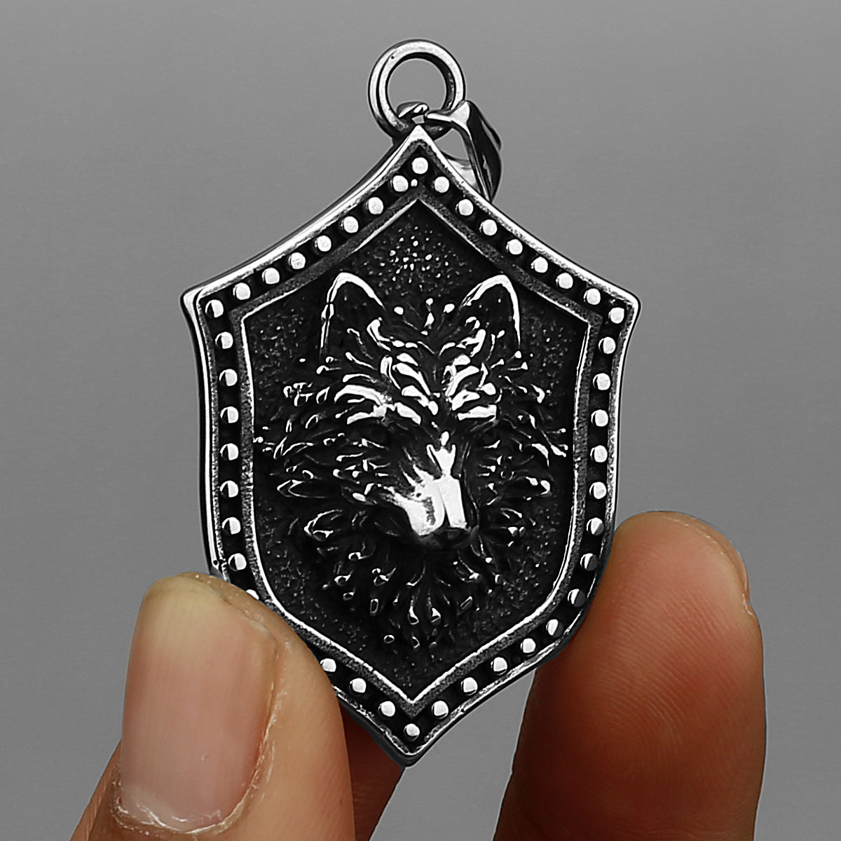 Viking Warrior Shield Wolf Head Necklace