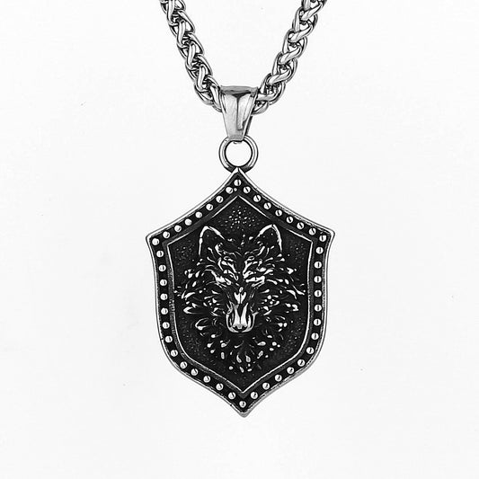 Viking Warrior Shield Wolf Head Necklace