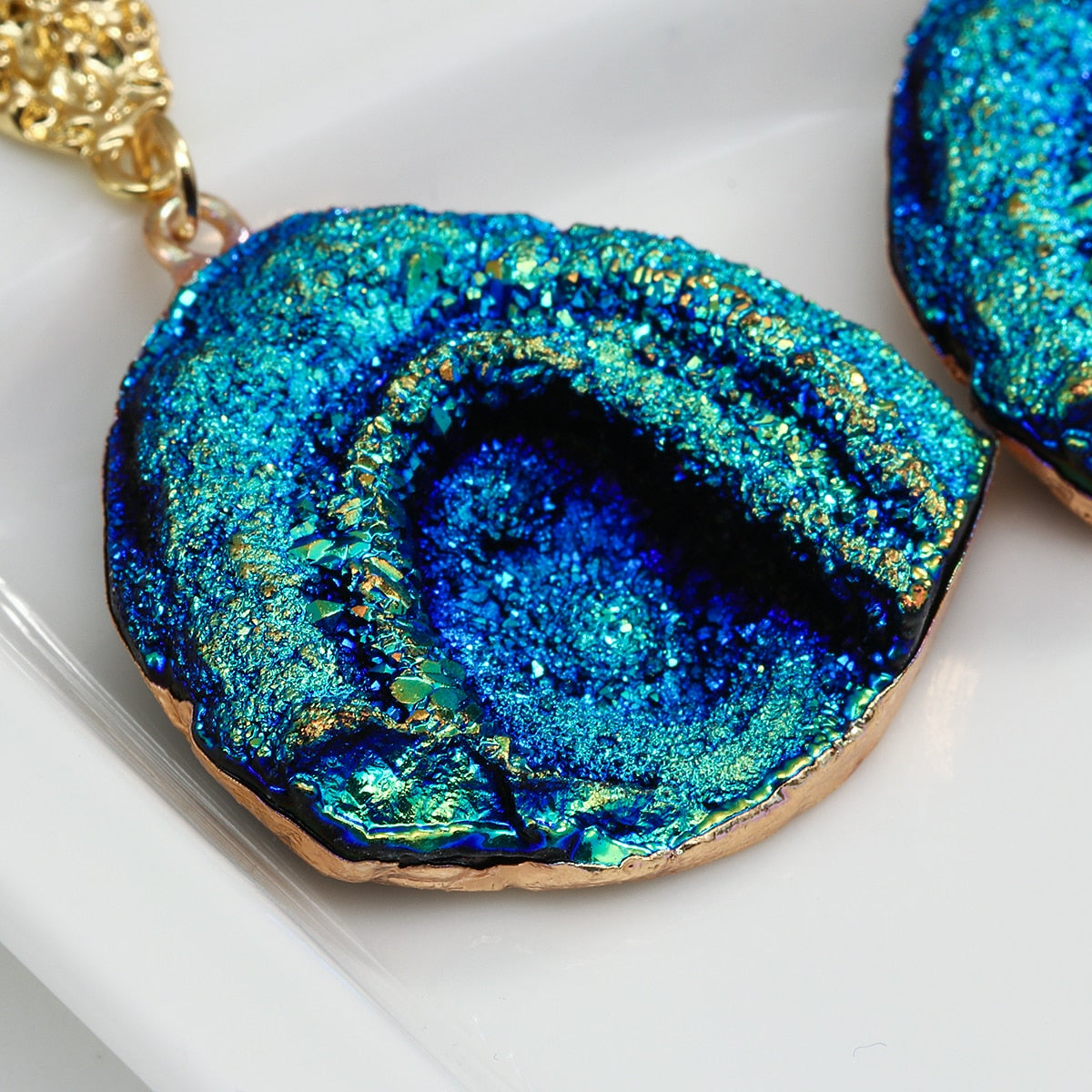 Vintage Blue Gemstone Resin Pendant Earrings - 2 Styles