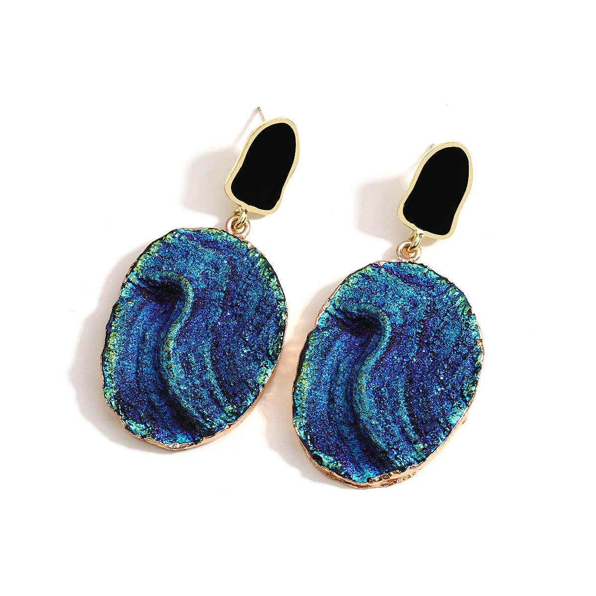 Vintage Blue Gemstone Resin Pendant Earrings - 2 Styles