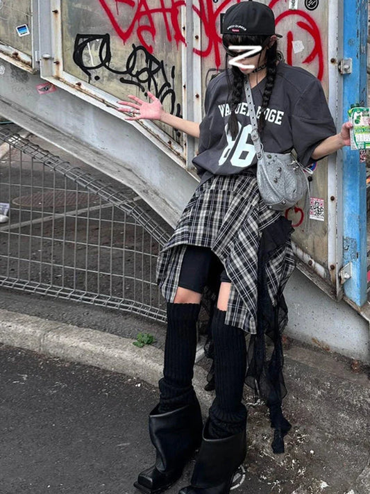 Vintage Fashion Women's Irregular Plaid Ribbon Design Summer Trendy High Waist A-line Mini Skirt