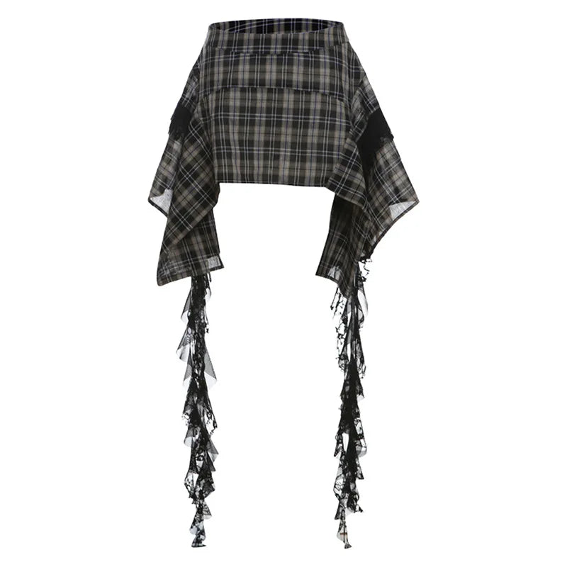Vintage Fashion Women's Irregular Plaid Ribbon Design Summer Trendy High Waist A-line Mini Skirt