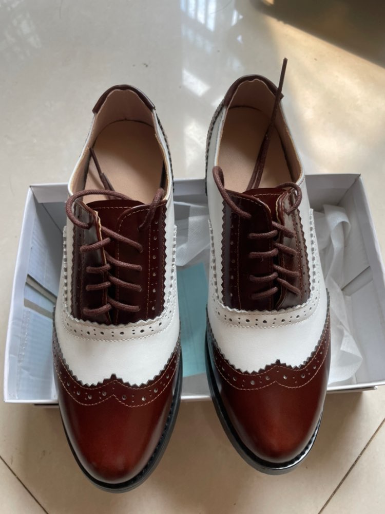 Vintage Genuine Leather Oxford Brogues - White/Brown 39