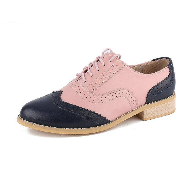 Vintage Genuine Leather Oxford Brogues - White/Brown 39