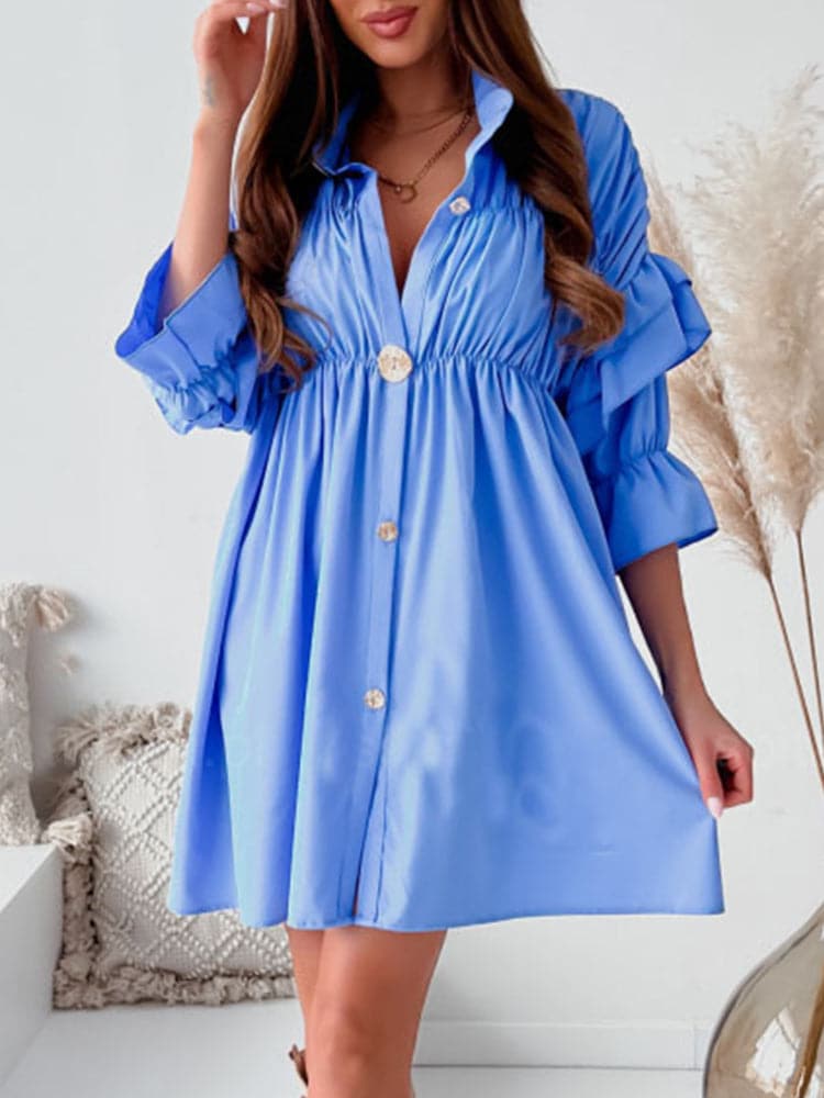 Vintage Petal Sleeve Spring Solid Dress