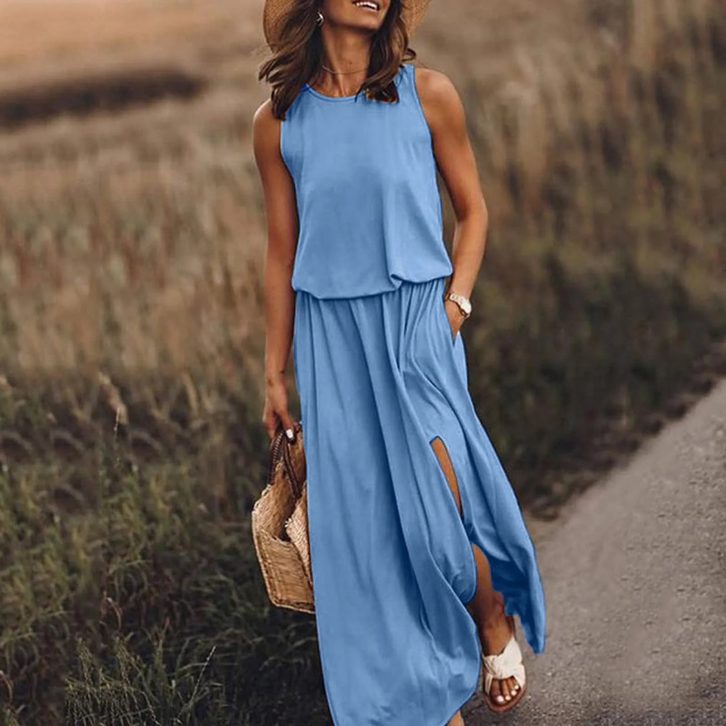Elegant Solid Color Boho Wedding Long Boho Dress