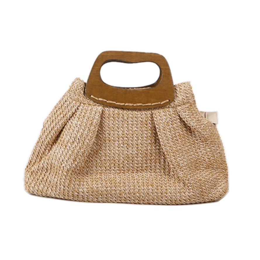 Vintage Wooden Handle Big Straw Tote Bag
