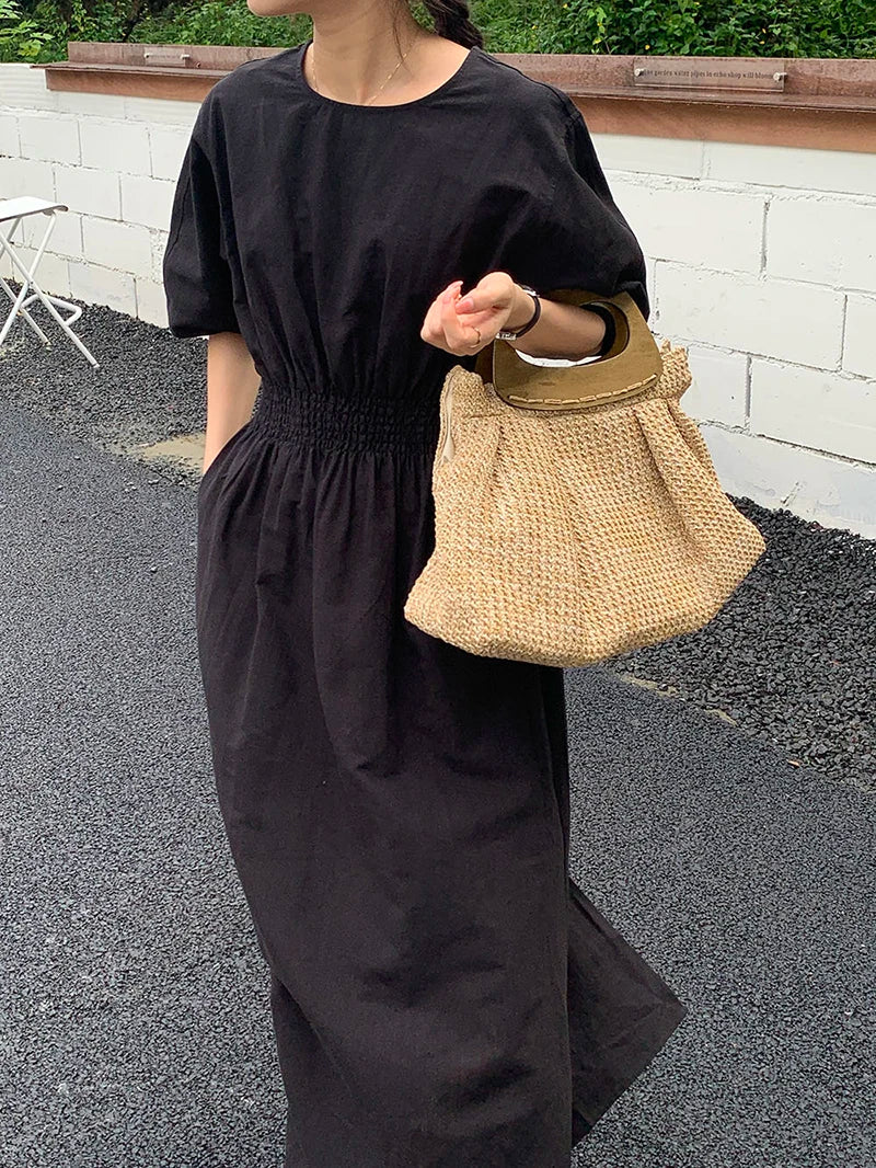 Vintage Wooden Handle Big Straw Tote Bag