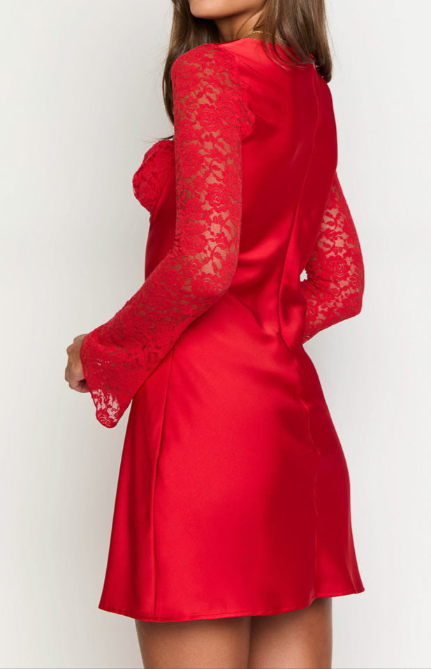 Romancia Red Long Sleeve Mini Dress