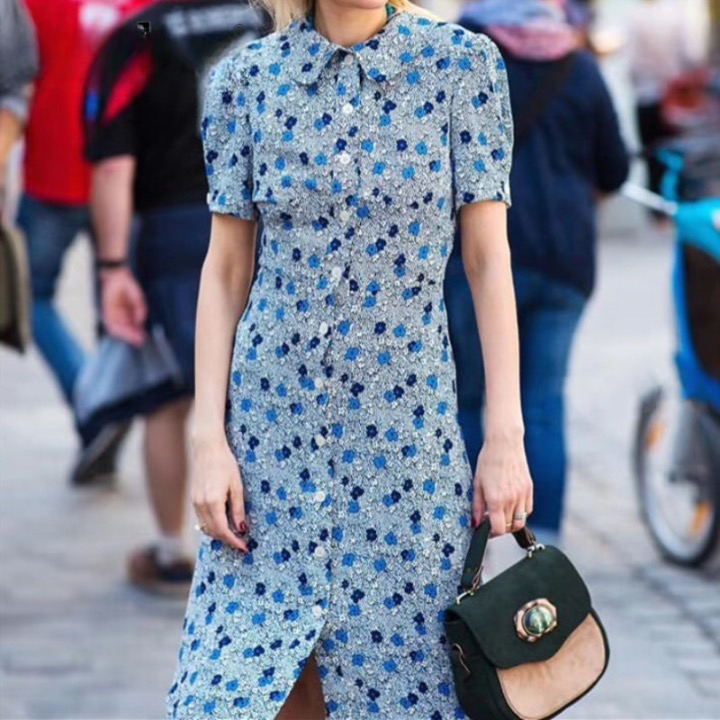 Violas Retro Floral Chiffon Midi Dress