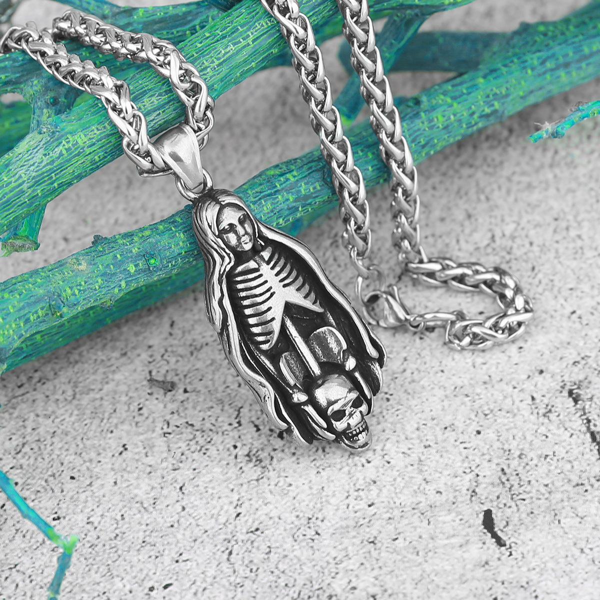 Virgin Mary Skeleton Necklace