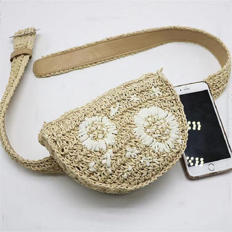 Viveta Floral Embroidery Straw Waist Bags - 3 Colors
