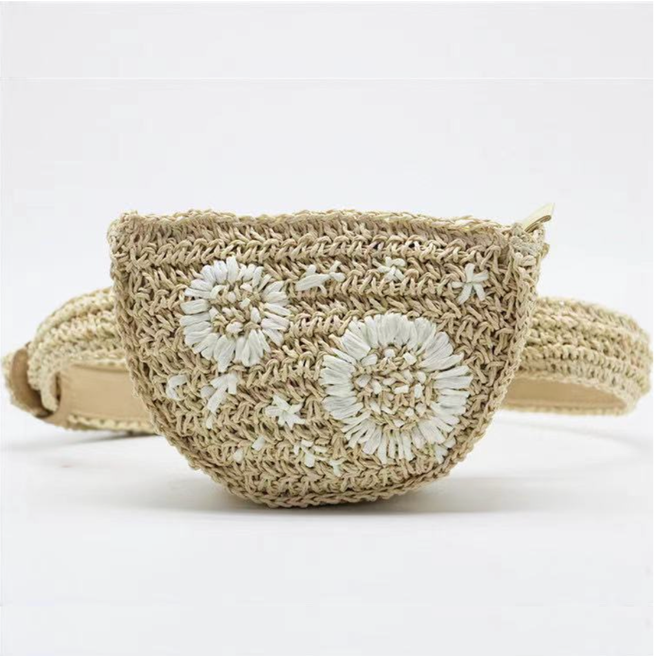 Viveta Floral Embroidery Straw Waist Bags - 3 Colors