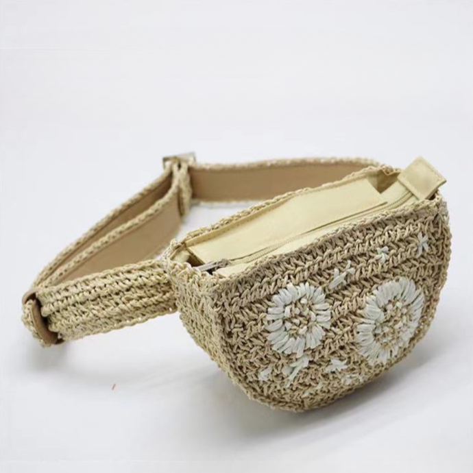 Viveta Floral Embroidery Straw Waist Bags - 3 Colors
