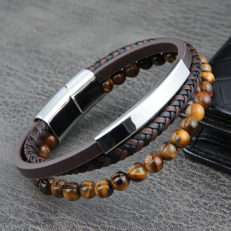 Volcano Stone Beads Leather Bracelet