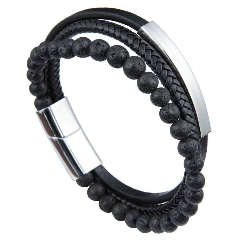 Volcano Stone Beads Leather Bracelet