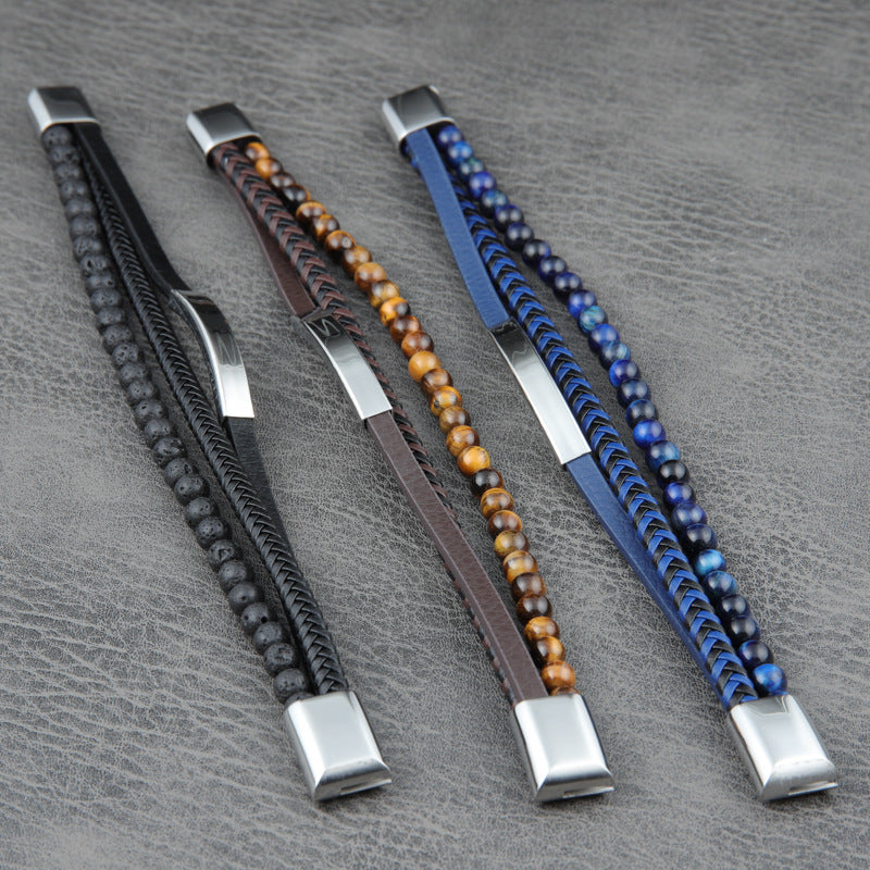 Volcano Stone Beads Leather Bracelet