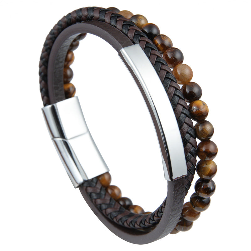 Volcano Stone Beads Leather Bracelet