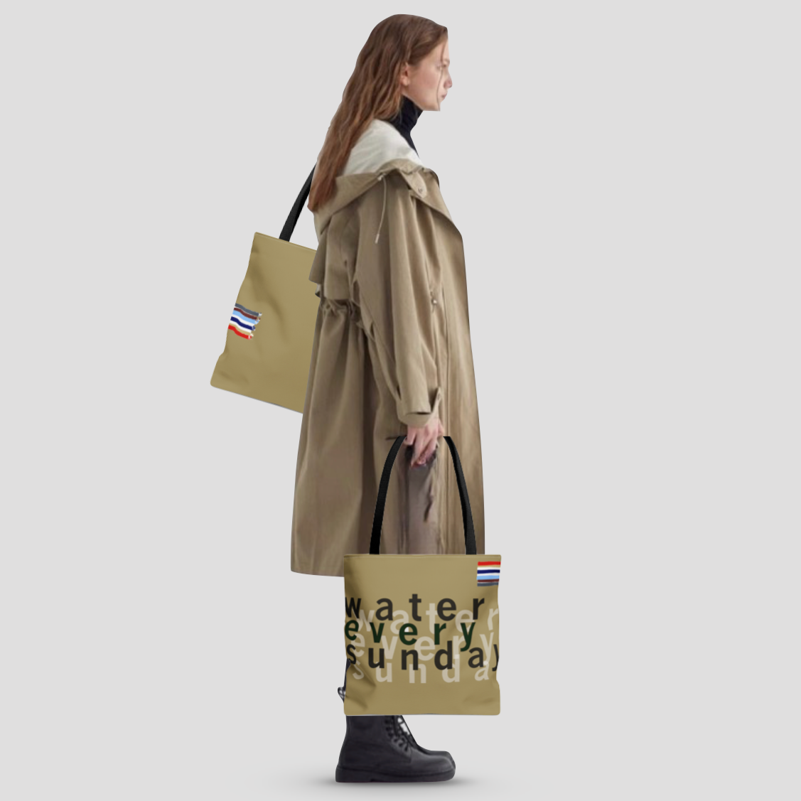 WATEREVERYSUNDAY Basic Logo Everyday Tote - Khaki Trench Coat