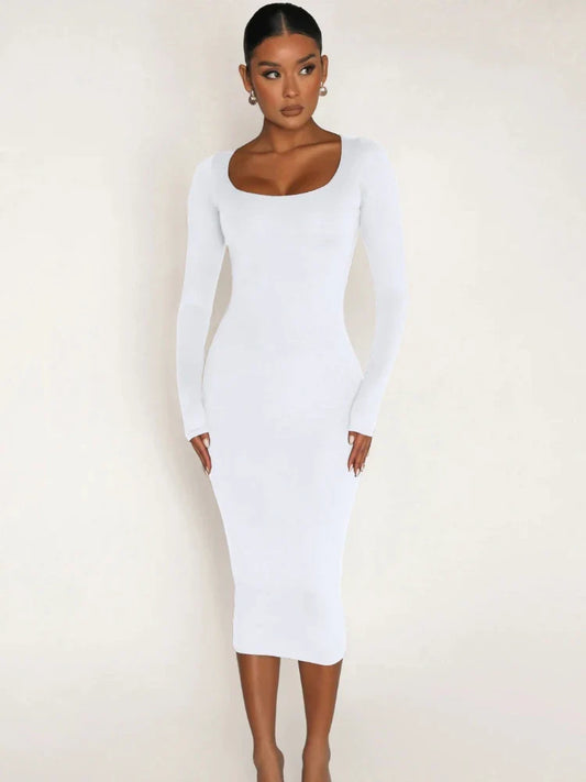 Classics Solid Collar Long-sleeved Vintage Bodycon Dress