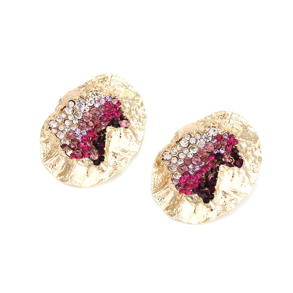 Water Crystal & Crinkle Gold Earrings - 2 Colors