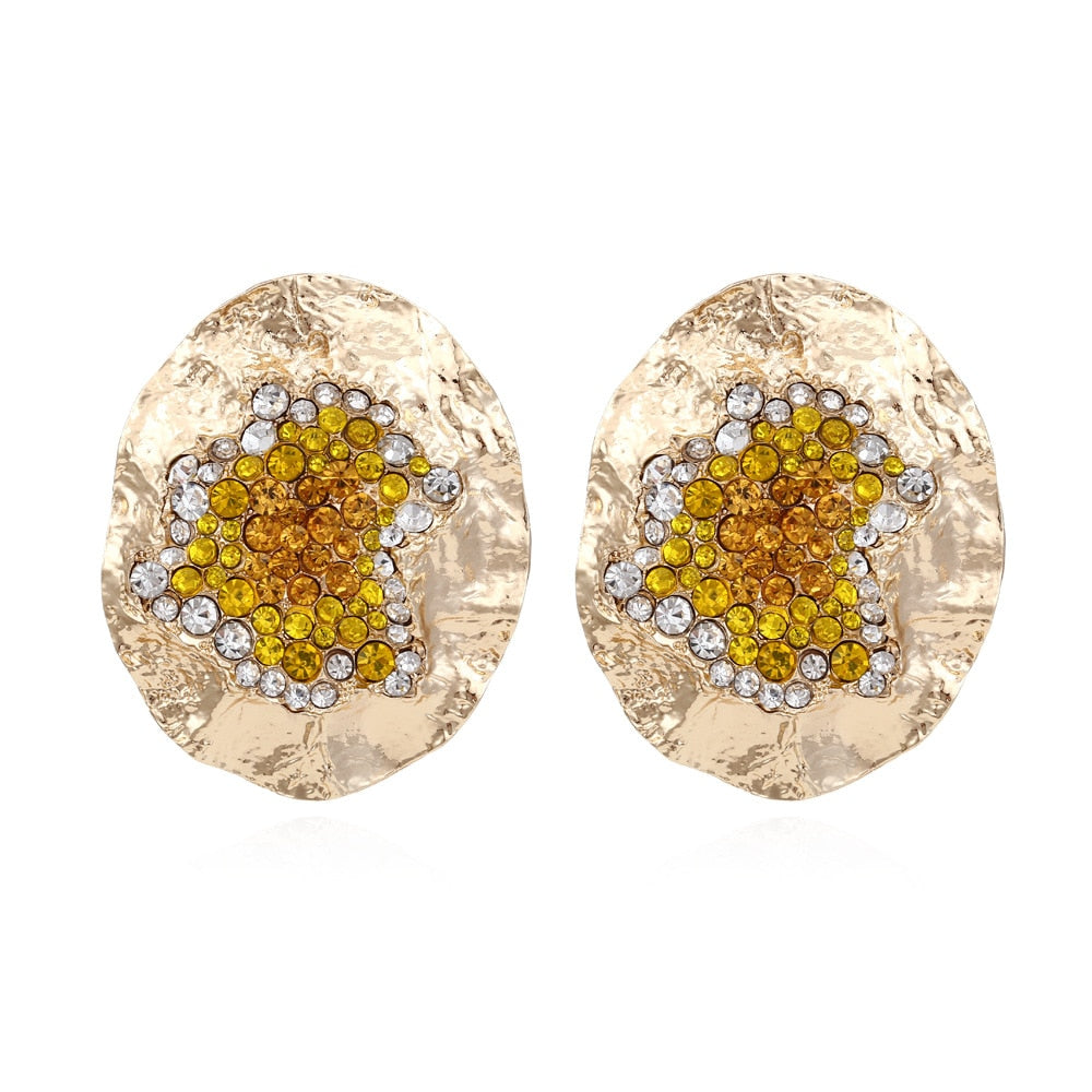 Water Crystal & Crinkle Gold Earrings - 2 Colors