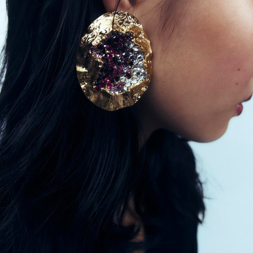 Water Crystal & Crinkle Gold Earrings - 2 Colors