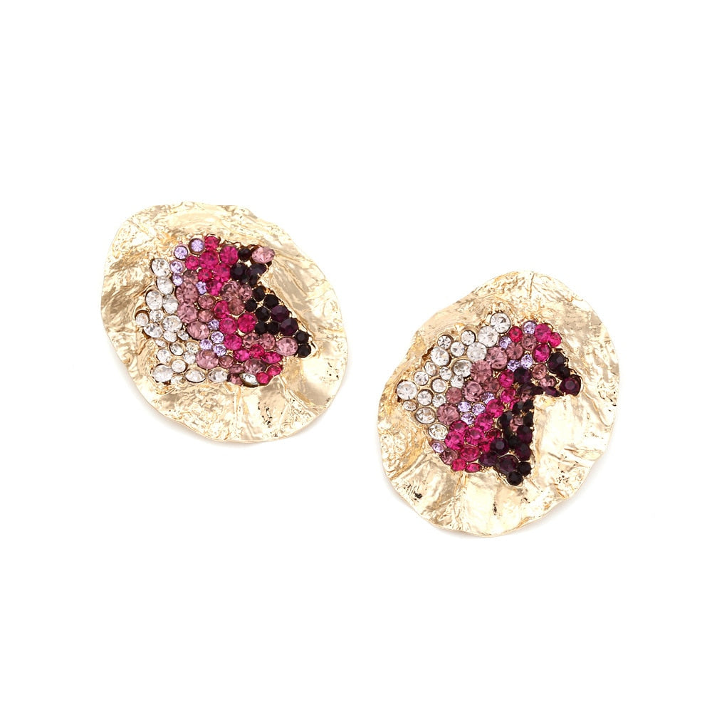 Water Crystal & Crinkle Gold Earrings - 2 Colors