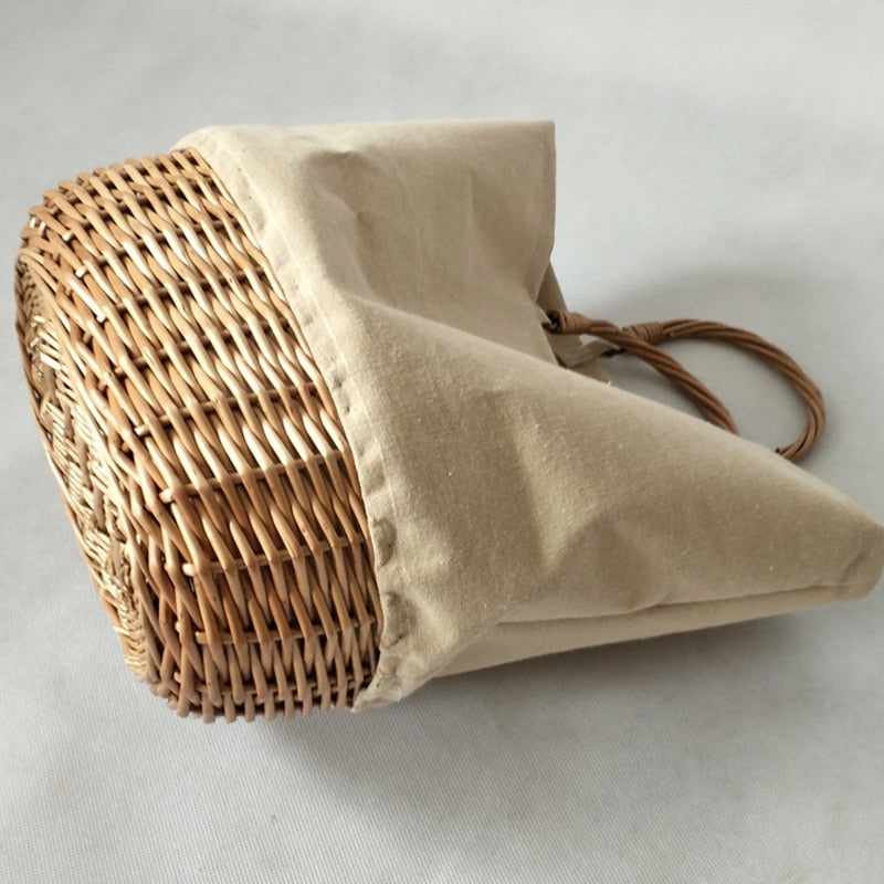 Wicker Handle & Bottom Canvas Tote