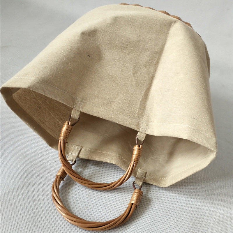 Wicker Handle & Bottom Canvas Tote