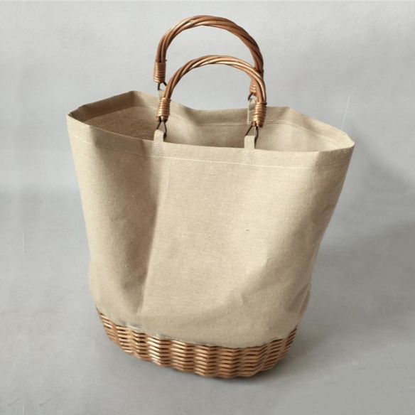 Wicker Handle & Bottom Canvas Tote