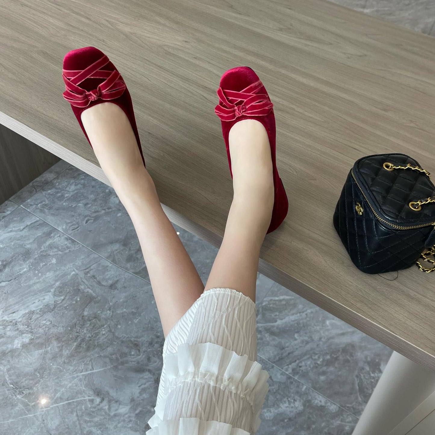 Winslow Crushed Velvet Bow-Knot Ballet Flats - 3 Colors