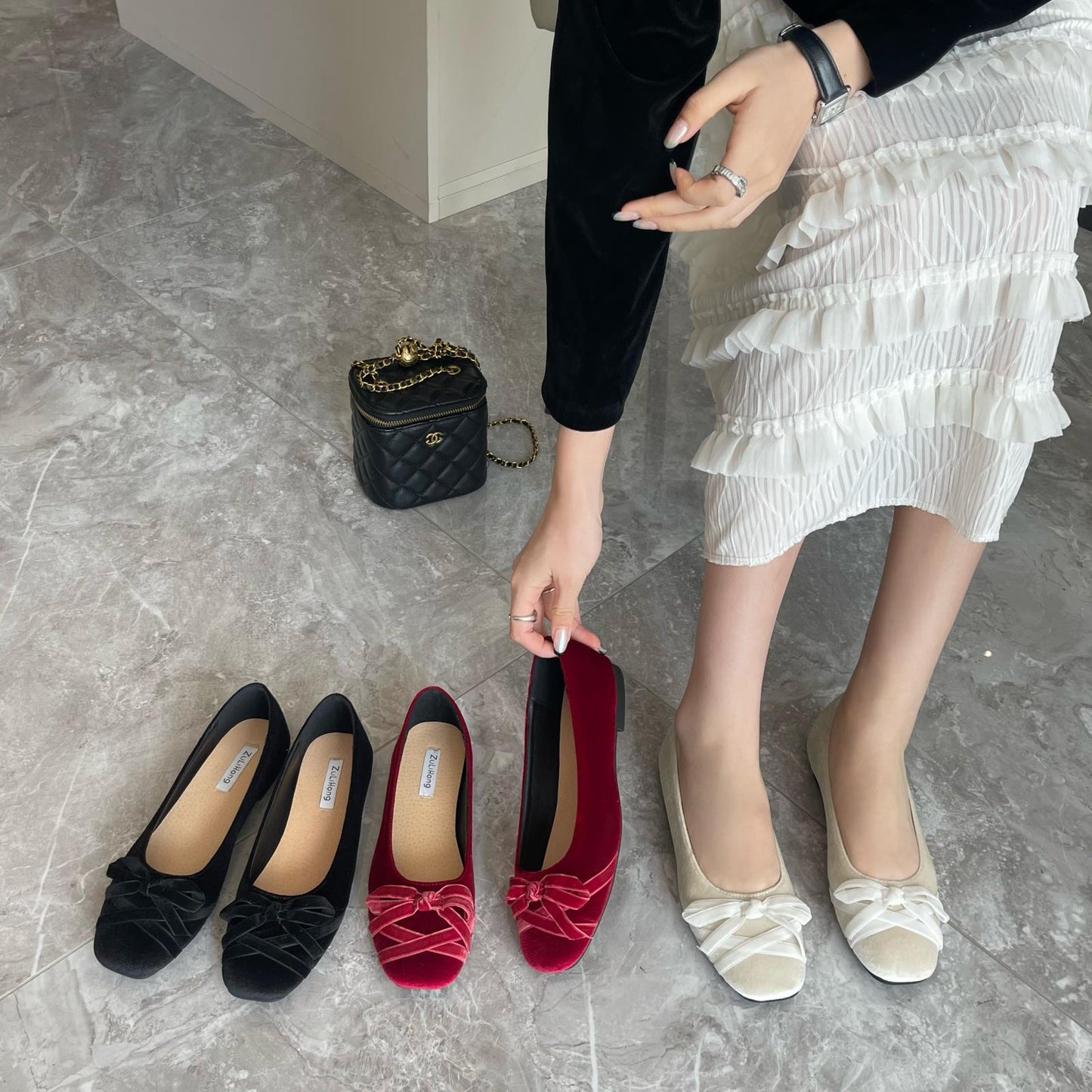 Winslow Crushed Velvet Bow-Knot Ballet Flats - 3 Colors