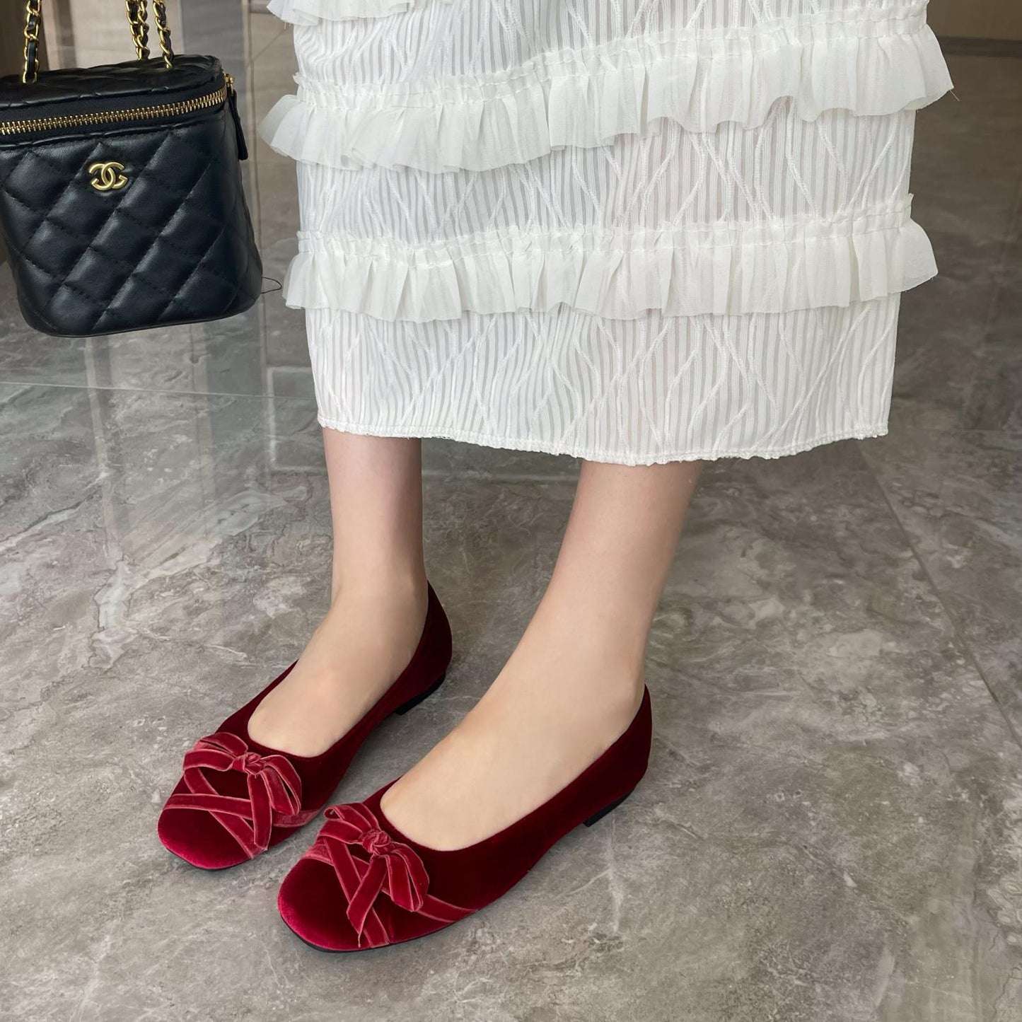 Winslow Crushed Velvet Bow-Knot Ballet Flats - 3 Colors