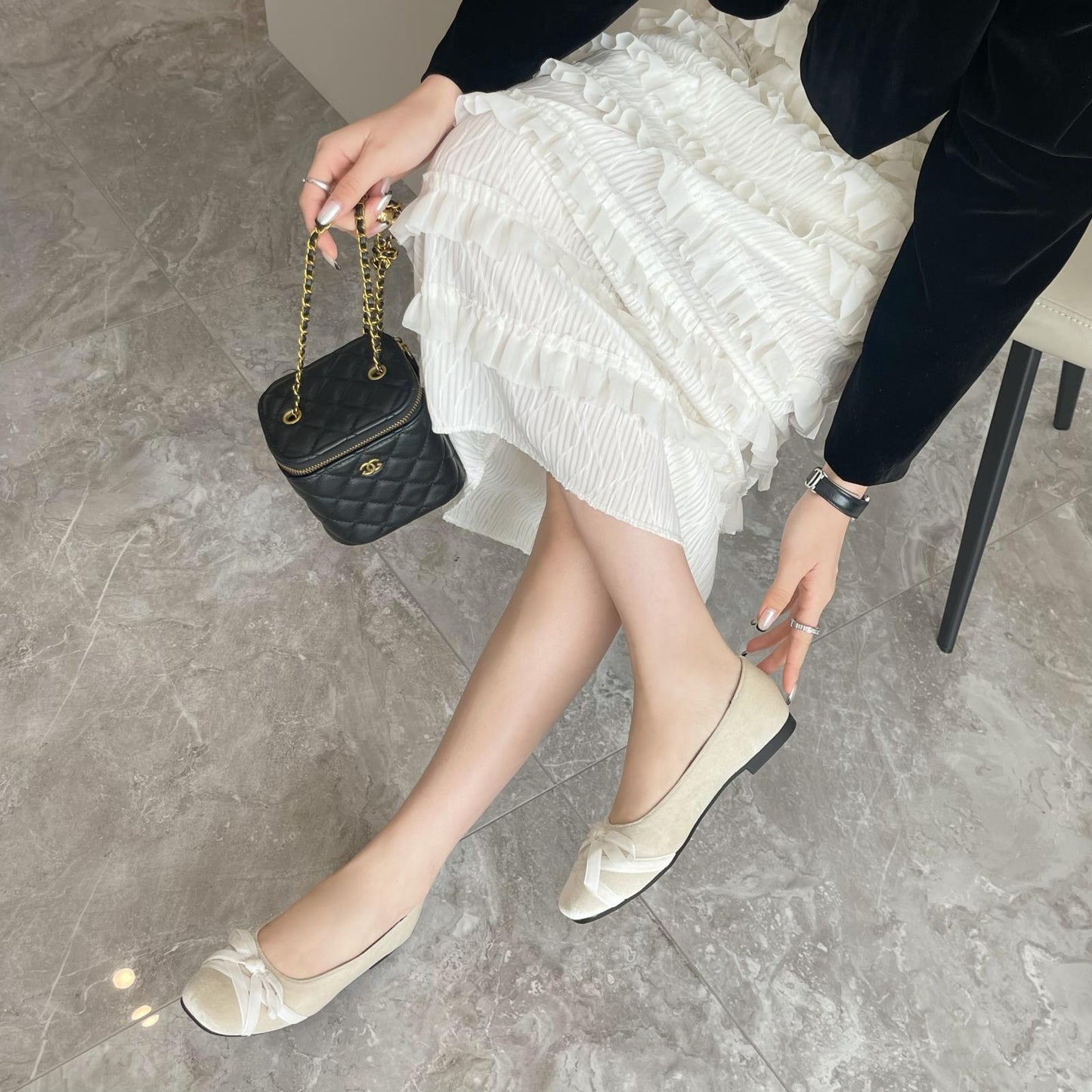 Winslow Crushed Velvet Bow-Knot Ballet Flats - 3 Colors