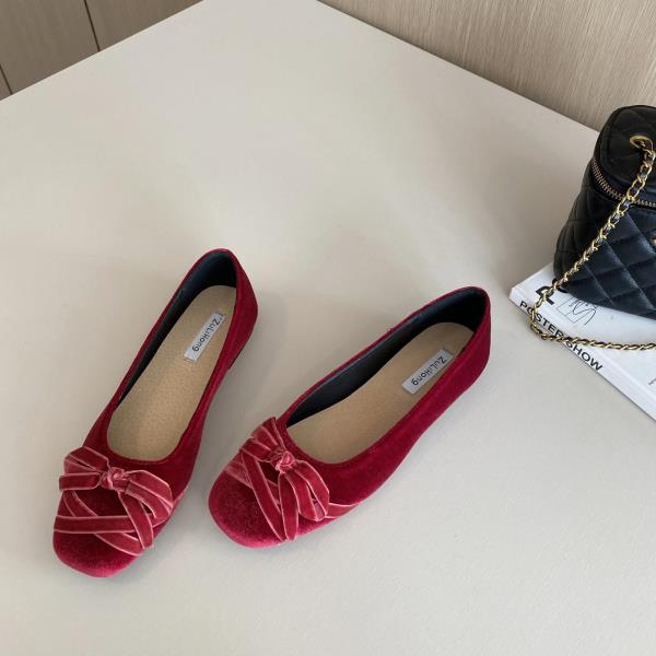 Winslow Crushed Velvet Bow-Knot Ballet Flats - 3 Colors