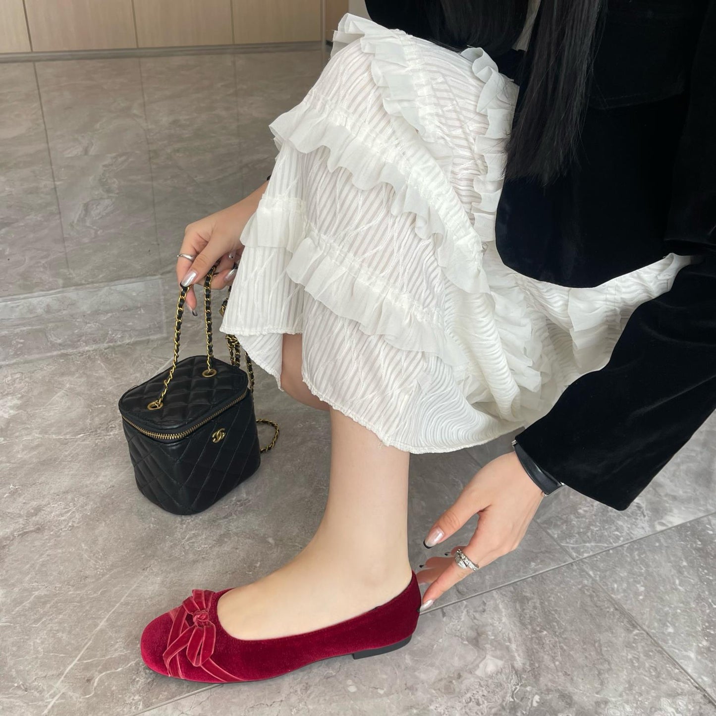 Winslow Crushed Velvet Bow-Knot Ballet Flats - 3 Colors