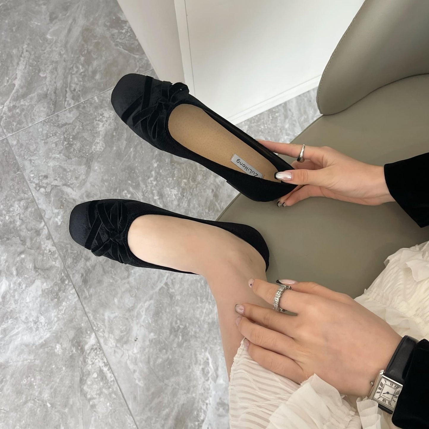 Winslow Crushed Velvet Bow-Knot Ballet Flats - 3 Colors