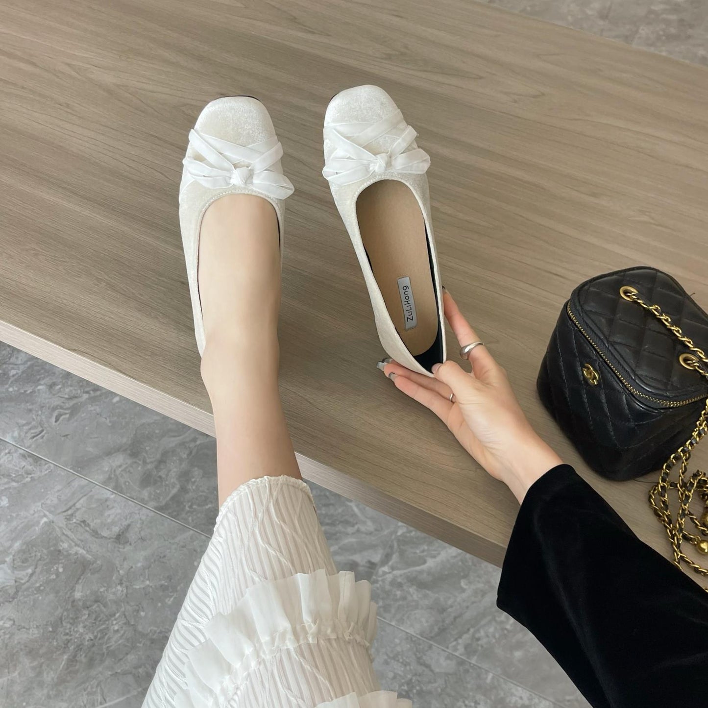 Winslow Crushed Velvet Bow-Knot Ballet Flats - 3 Colors