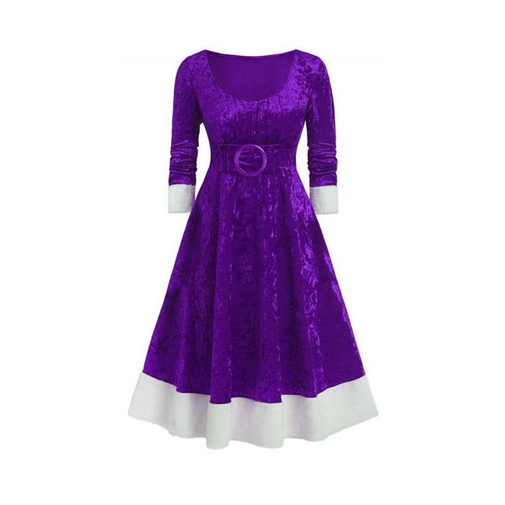 Plus Size Red Santa Claus Dress Velvet Long Sleeve Christmas Dress Costumes