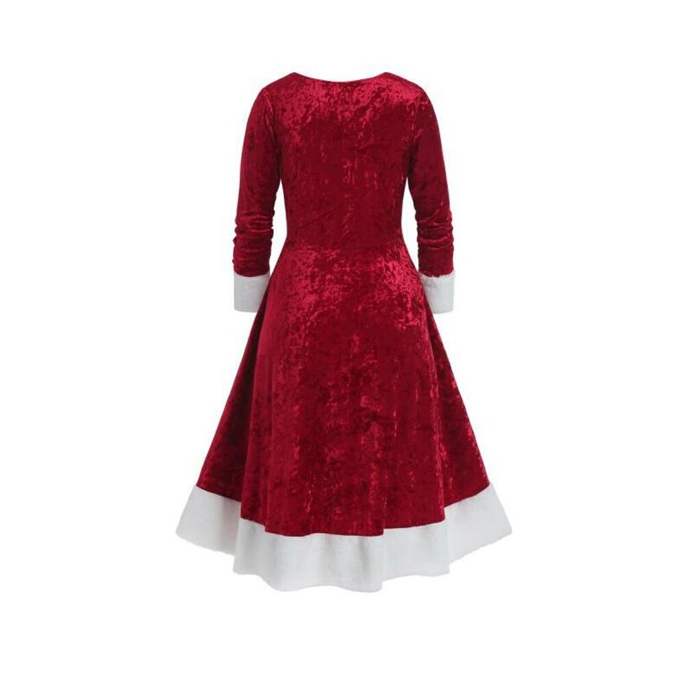 Plus Size Red Santa Claus Dress Velvet Long Sleeve Christmas Dress Costumes