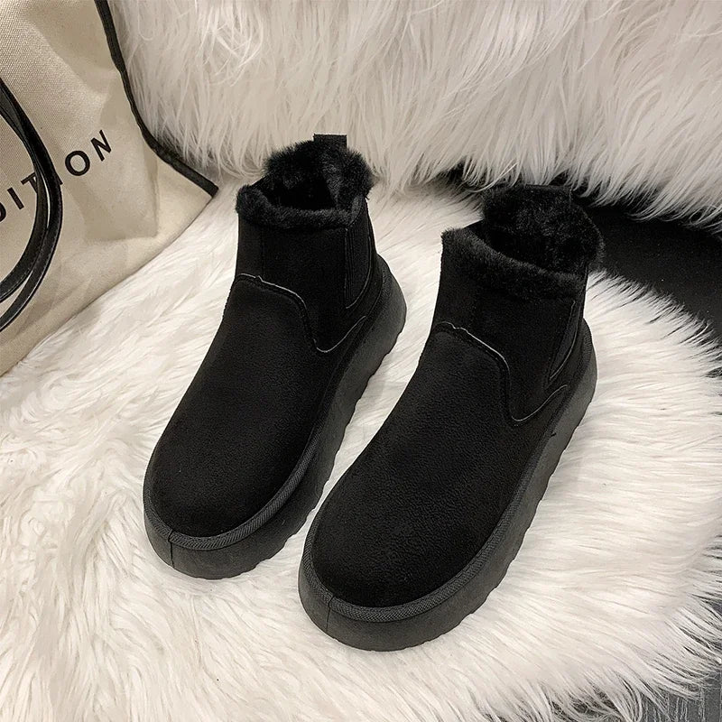 Winter Boots New Rubber Thick Sole Ankle Boots for Outdoor Elevated Comfort Warm Walking Cotton Shoes Fashion Snow Boots