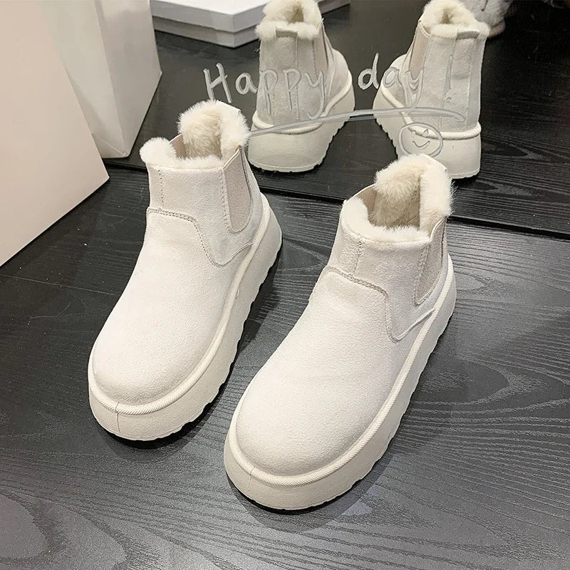 Winter Boots New Rubber Thick Sole Ankle Boots for Outdoor Elevated Comfort Warm Walking Cotton Shoes Fashion Snow Boots